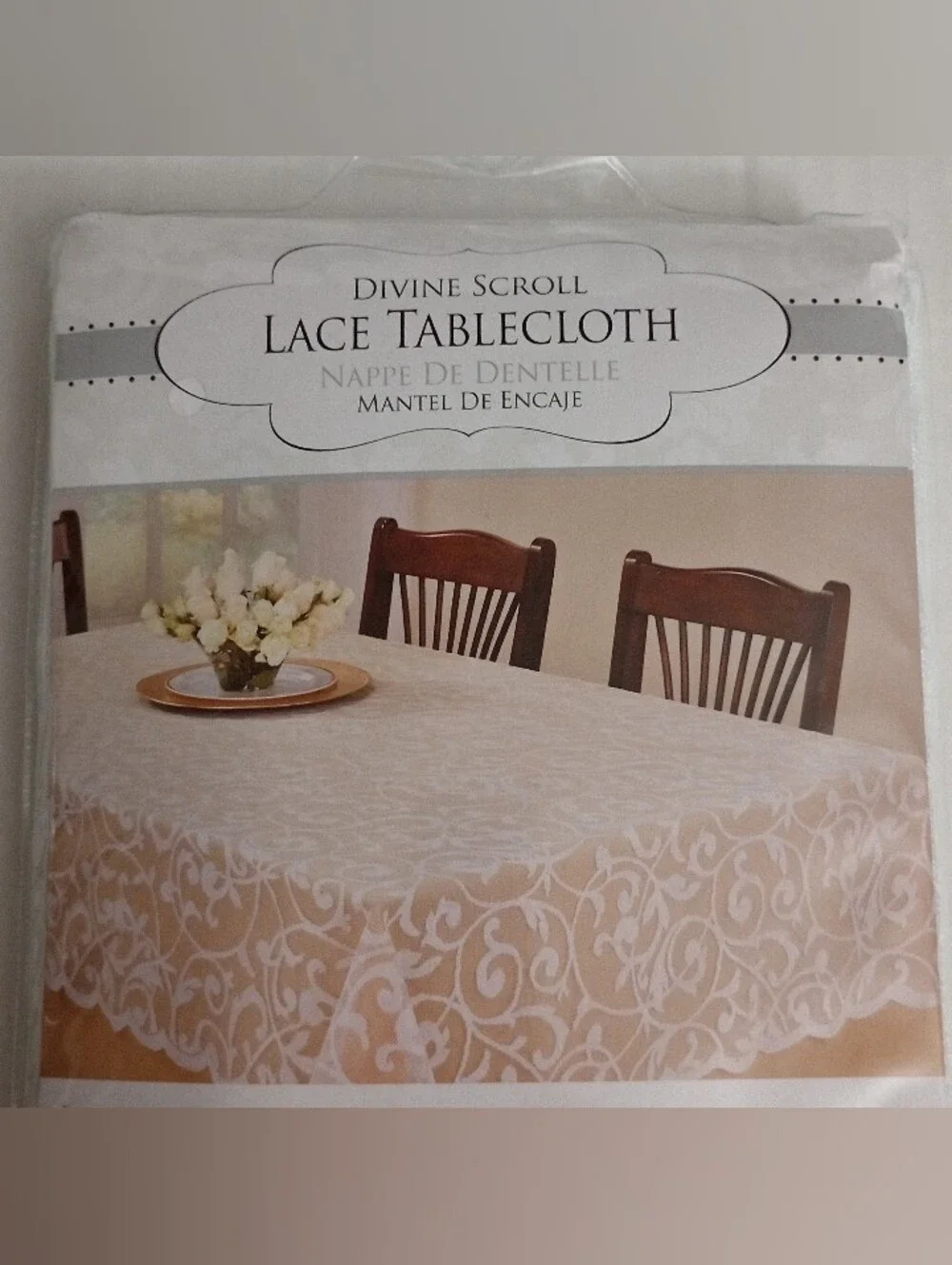 Benson Mills Divine Scroll White Lace Tablecloth 60